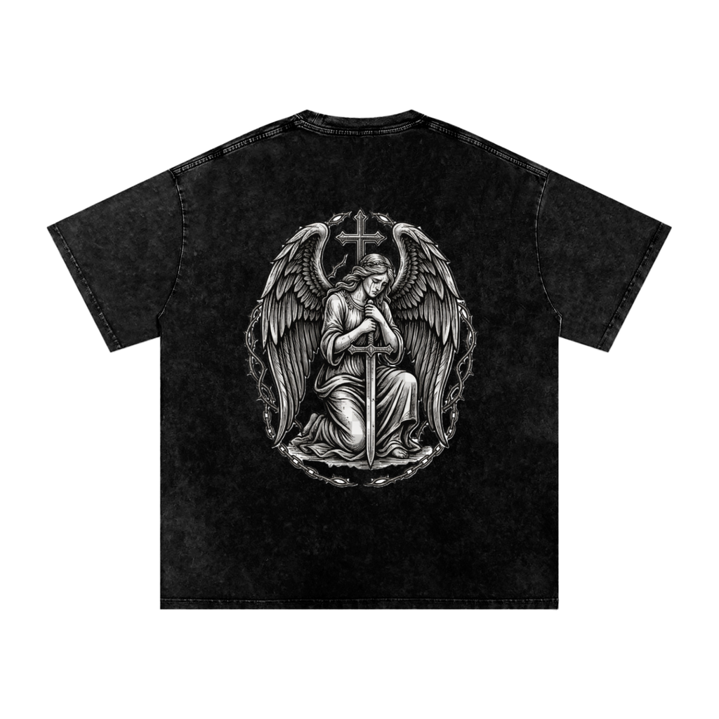 Sad Angel Snow Washed Oversized Cotton T-Shirt